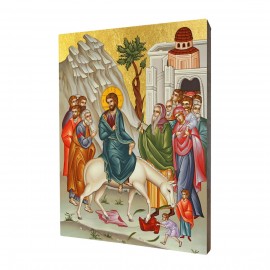 Icon with the scene of Jesus' entry into Jerusalem