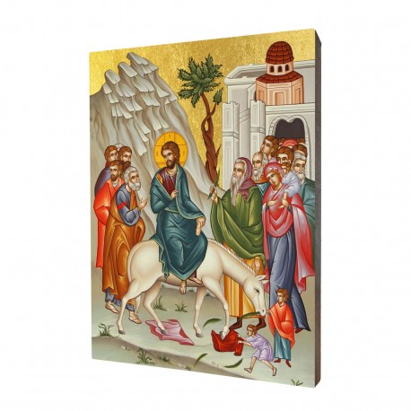 Icon with the scene of Jesus' entry into Jerusalem