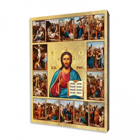 Icon of Christ Pantocrator with Stations of the Cross